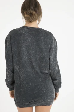 Rebellious Fashion Charcoal Acid Wash Jumper Dress - Cheryl