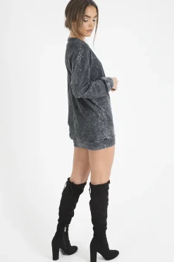 Rebellious Fashion Charcoal Acid Wash Jumper Dress - Cheryl