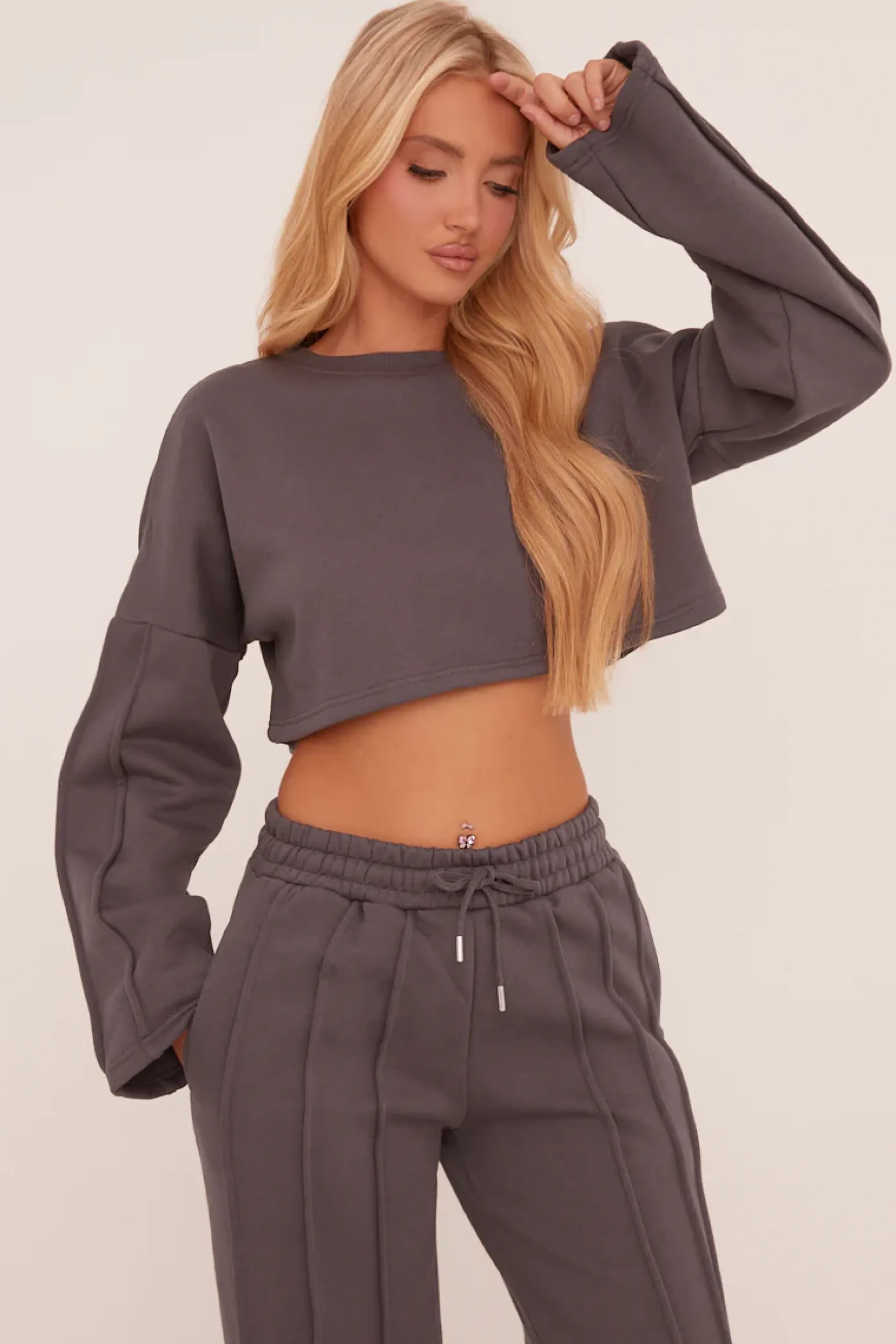Rebellious Fashion Charcoal Binding Detail Loungewear Co-ord Set - Ceri