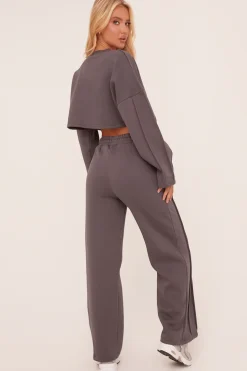Rebellious Fashion Charcoal Binding Detail Loungewear Co-ord Set - Ceri