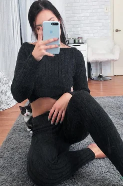 Rebellious Fashion Charcoal Cable Knit Loungewear Co-ord - Anha