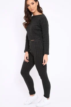 Rebellious Fashion Charcoal Cable Knit Loungewear Co-ord - Anha