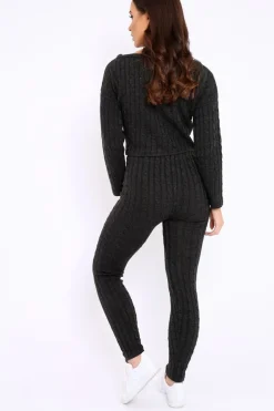 Rebellious Fashion Charcoal Cable Knit Loungewear Co-ord - Anha