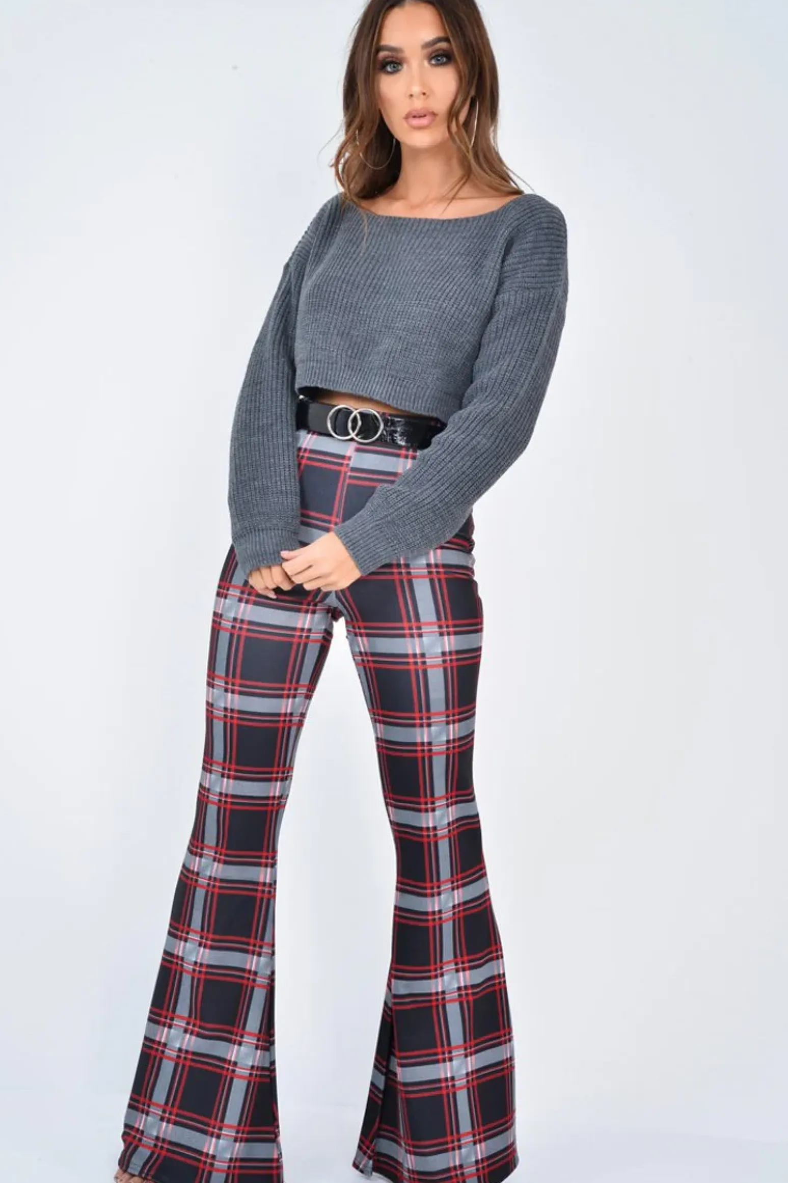 Rebellious Fashion Charcoal Chunky Knit Cropped Jumper - Jasmin
