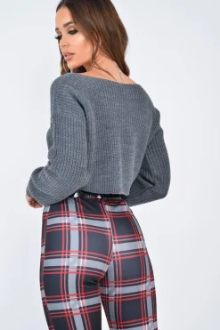 Rebellious Fashion Charcoal Chunky Knit Cropped Jumper - Jasmin