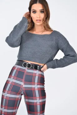 Rebellious Fashion Charcoal Chunky Knit Cropped Jumper - Jasmin