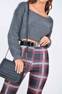 Rebellious Fashion Charcoal Chunky Knit Cropped Jumper - Jasmin