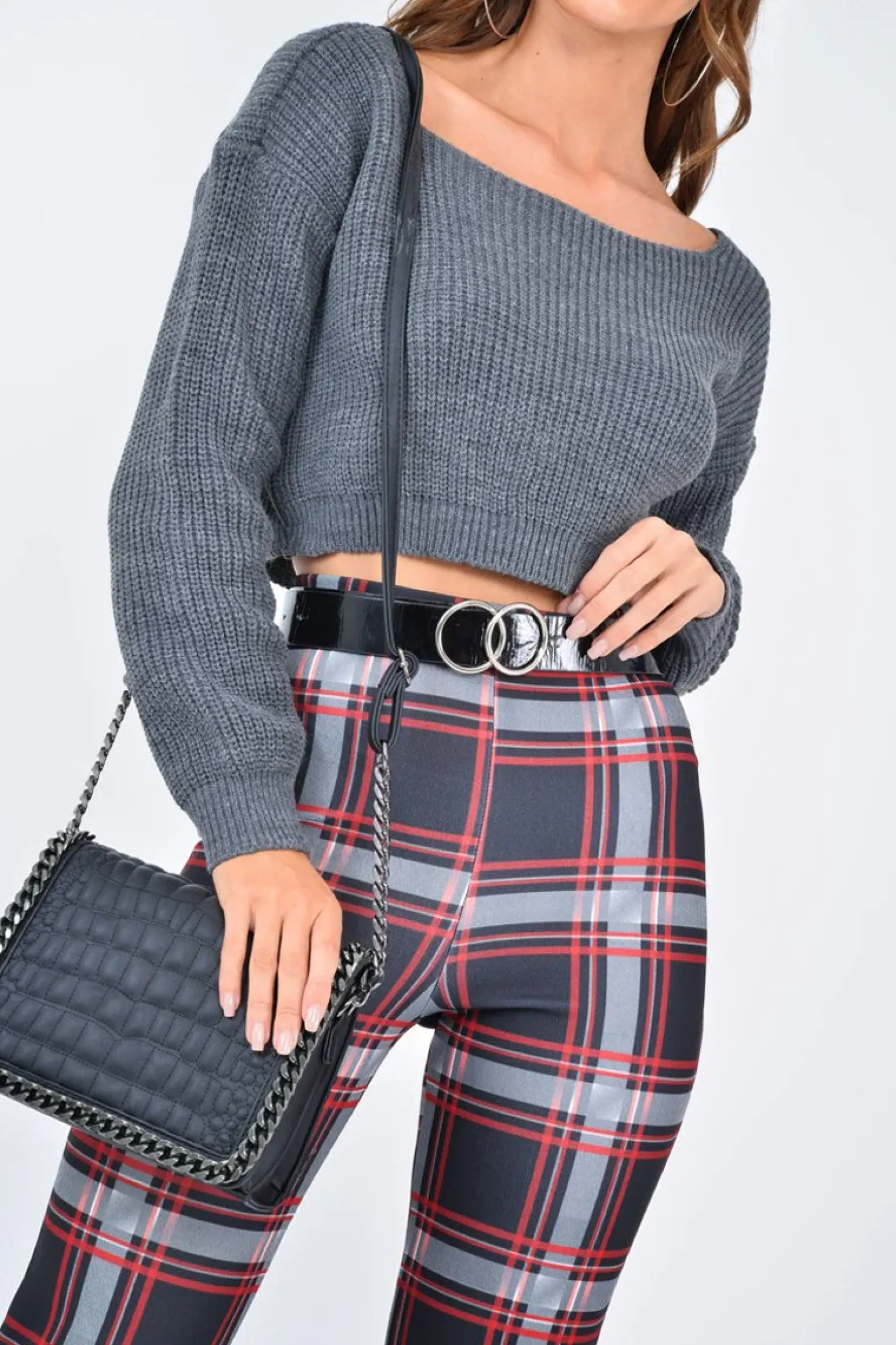 Rebellious Fashion Charcoal Chunky Knit Cropped Jumper - Jasmin