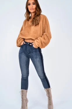 Rebellious Fashion Charcoal Contrast Denim Skinny Jeans - Neriah