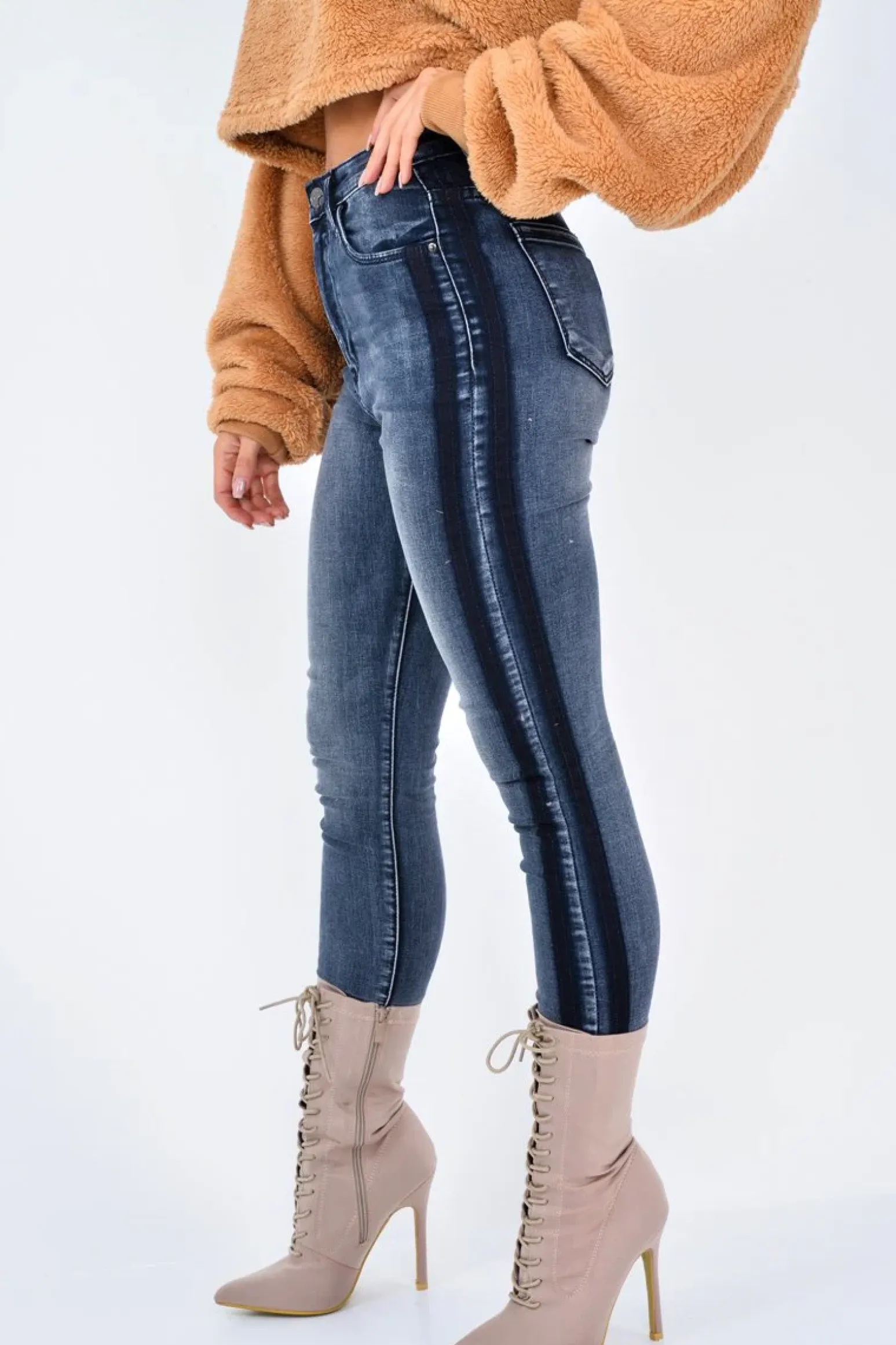 Rebellious Fashion Charcoal Contrast Denim Skinny Jeans - Neriah