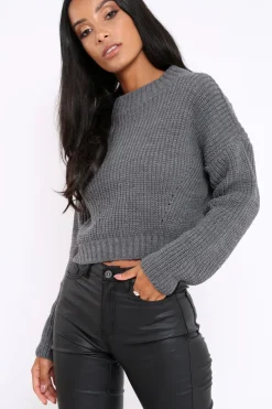 Rebellious Fashion Charcoal Cropped Knitted Jumper - Hennie