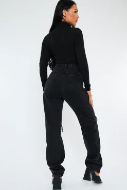 Rebellious Fashion Charcoal Denim Distressed Knee Extra Long Jeans - Ivelisse