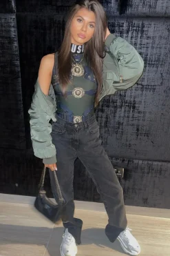 Rebellious Fashion Charcoal Denim Straight Leg Side Split Jeans - Tashi