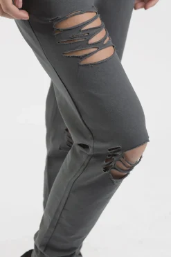 Rebellious Fashion Charcoal Distressed Hoodie Tracksuit - Mollie