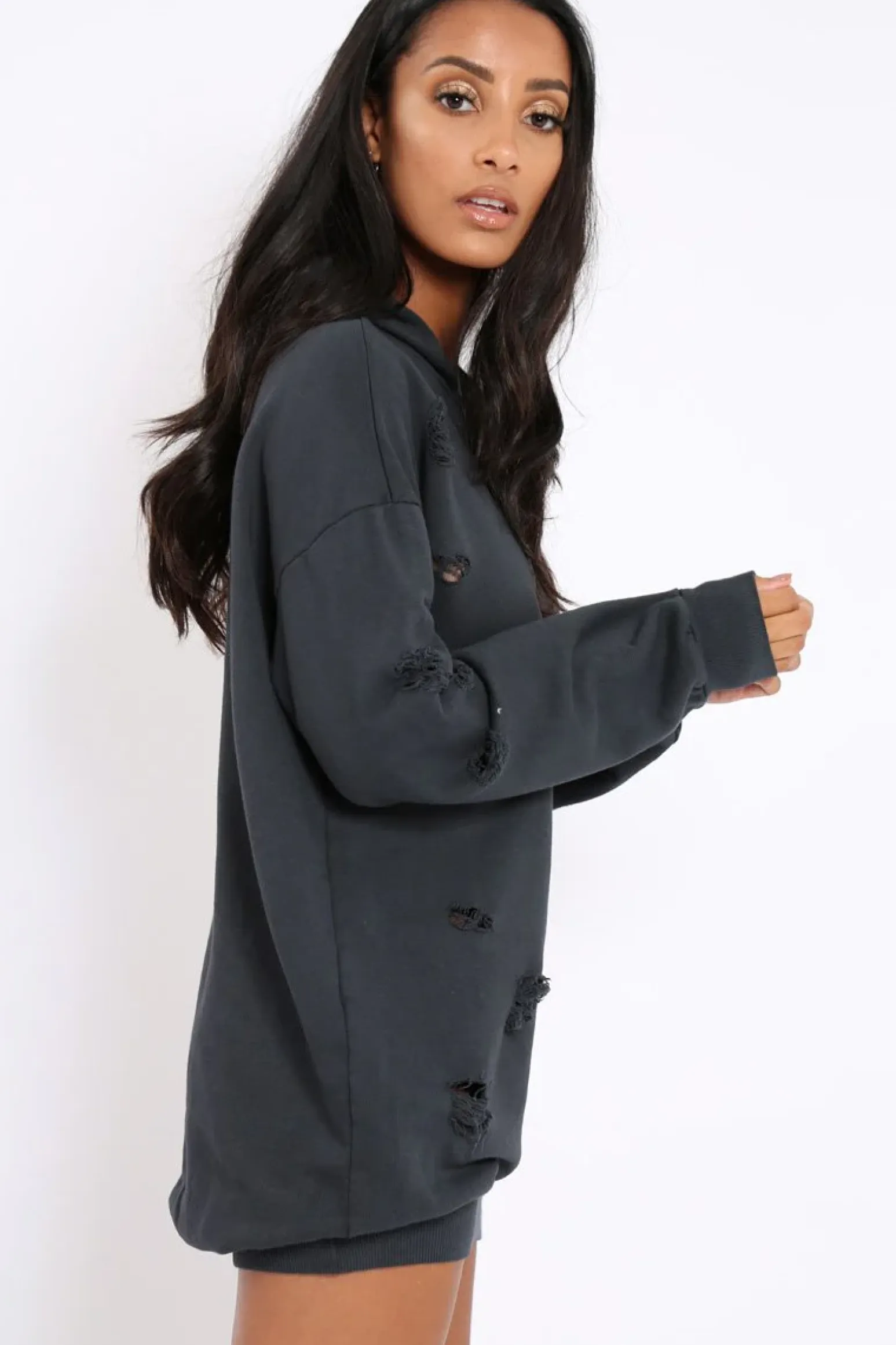 Rebellious Fashion Charcoal Distressed Oversized Hoodie - Khloe