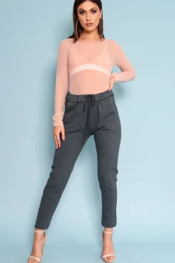 Rebellious Fashion Charcoal Elasticated Tie Waist Joggers - Cerena
