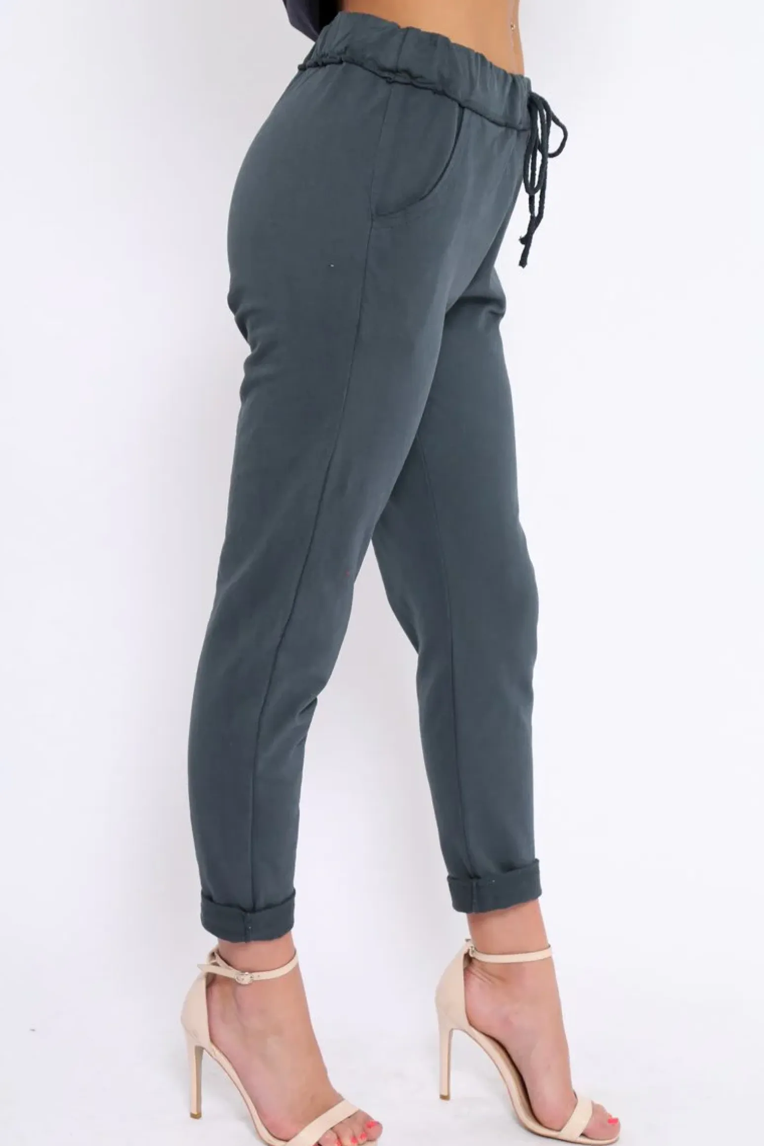 Rebellious Fashion Charcoal Elasticated Tie Waist Joggers - Cerena
