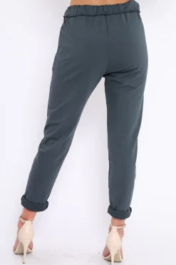 Rebellious Fashion Charcoal Elasticated Tie Waist Joggers - Cerena