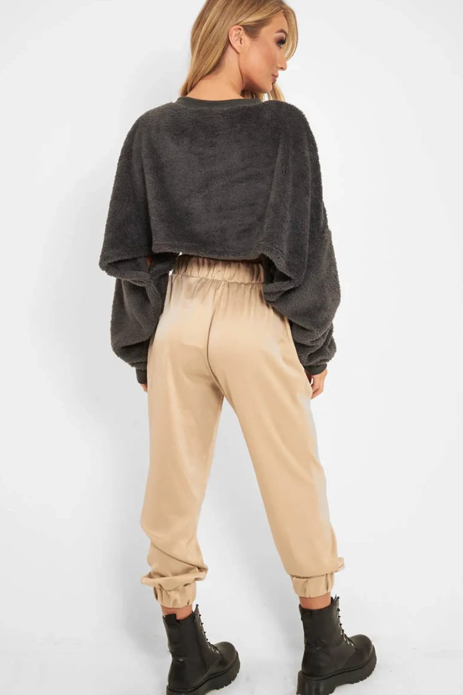 Rebellious Fashion Charcoal Fluffy Long Sleeve Crop Jumper - Noura
