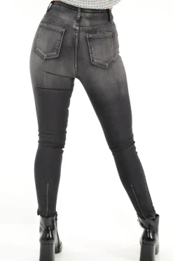 Rebellious Fashion Charcoal Grey Washed Skinny Jeans - Marena