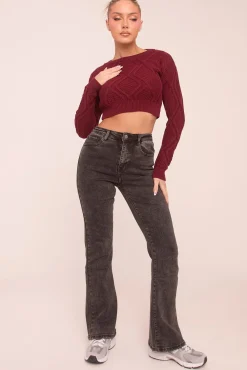 Rebellious Fashion Charcoal High Waist Kick Flare Denim Jeans - Aspen