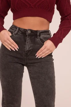 Rebellious Fashion Charcoal High Waist Kick Flare Denim Jeans - Aspen