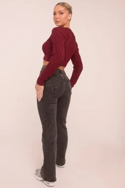 Rebellious Fashion Charcoal High Waist Kick Flare Denim Jeans - Aspen