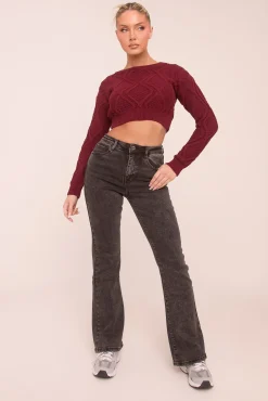 Rebellious Fashion Charcoal High Waist Kick Flare Denim Jeans - Aspen