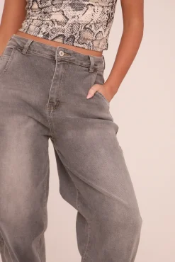 Rebellious Fashion Charcoal High Waist Stretch Mom Jeans - Harriet