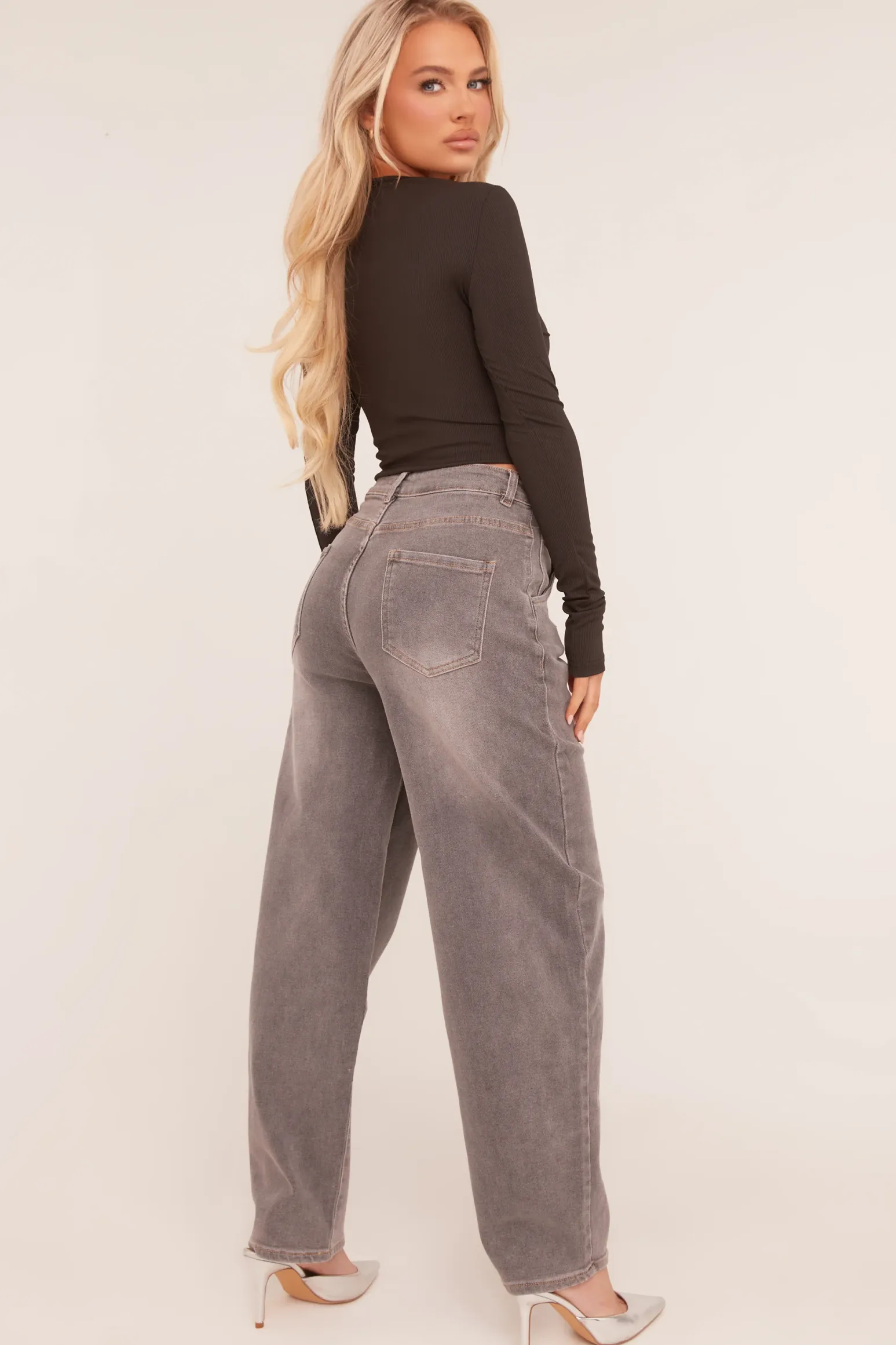 Rebellious Fashion Charcoal High Waist Stretch Mom Jeans - Harriet