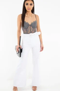 Rebellious Fashion Charcoal Lace Flower Bodysuit - Faylen