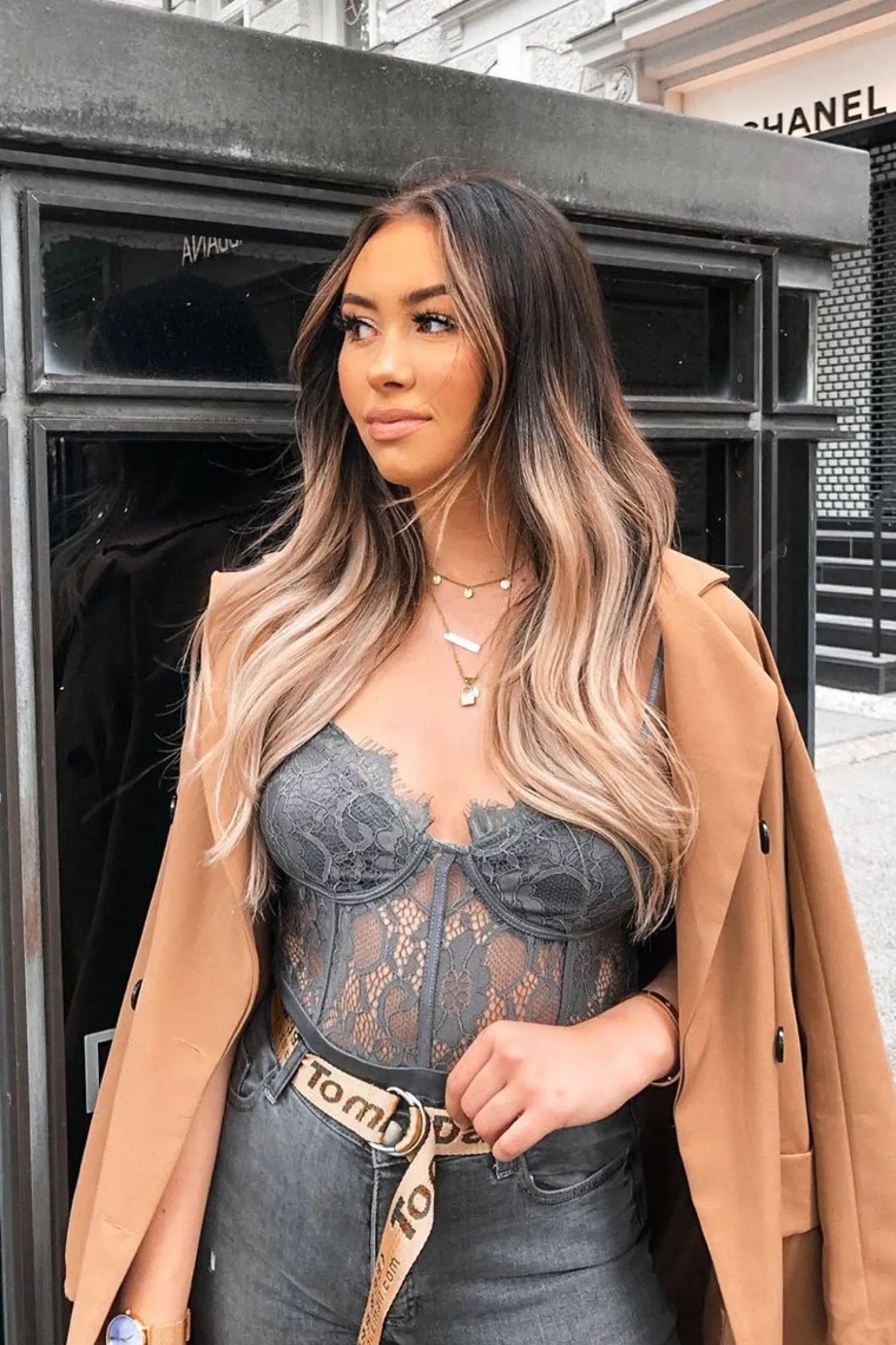 Rebellious Fashion Charcoal Lace Flower Bodysuit - Faylen
