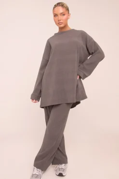 Rebellious Fashion Charcoal Oversized Top & Straight Leg Trouser Co-ord Set - Sophie