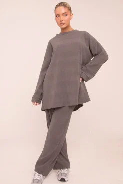 Rebellious Fashion Charcoal Oversized Top & Straight Leg Trouser Co-ord Set - Sophie
