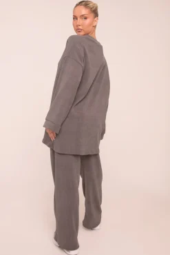 Rebellious Fashion Charcoal Oversized Top & Straight Leg Trouser Co-ord Set - Sophie