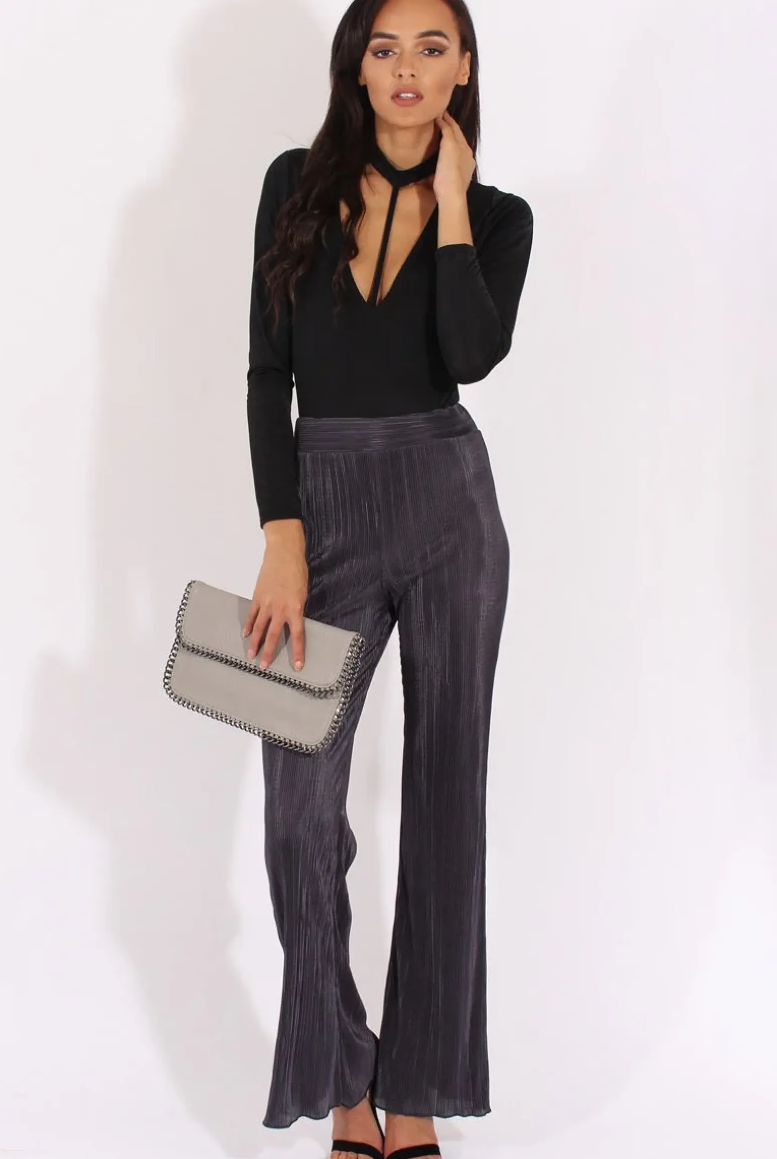 Rebellious Fashion Charcoal Pleated Long High Waisted Trousers - Jojo