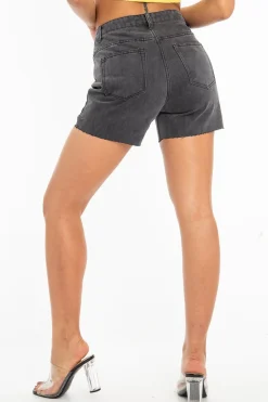 Rebellious Fashion Charcoal Raw Hem High Waist Denim Shorts - Atlanta