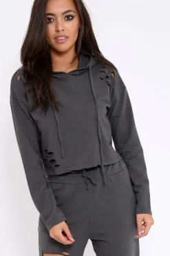 Rebellious Fashion Charcoal Ripped Loungewear Set - Natalia