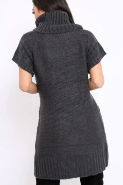 Rebellious Fashion Charcoal Roll Neck Jumper Dress - Catrina