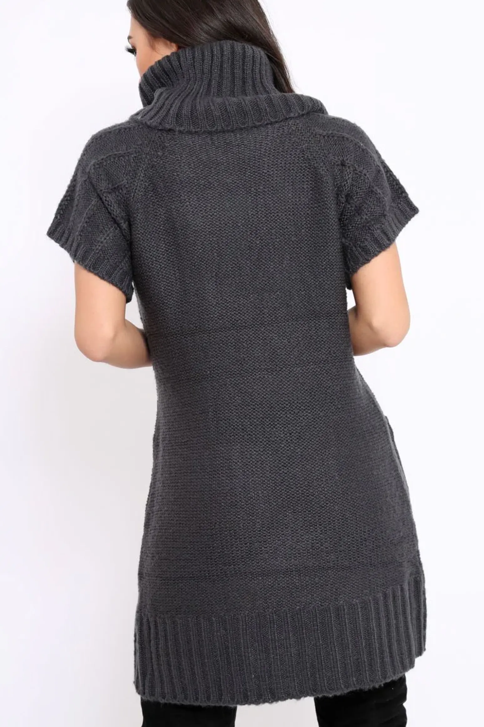 Rebellious Fashion Charcoal Roll Neck Jumper Dress - Catrina