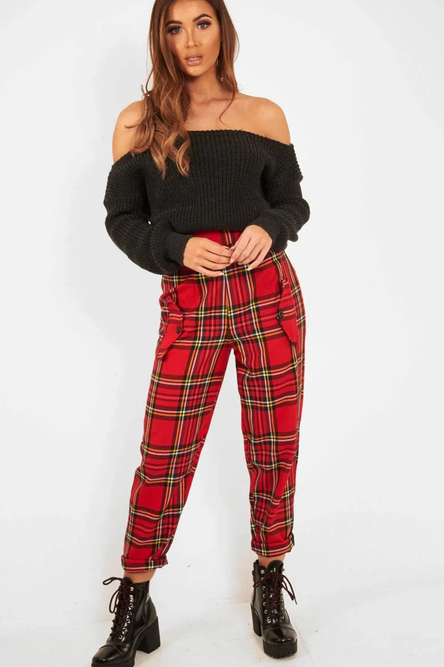 Rebellious Fashion Charcoal Slash Neck Knitted Jumper - Alessia