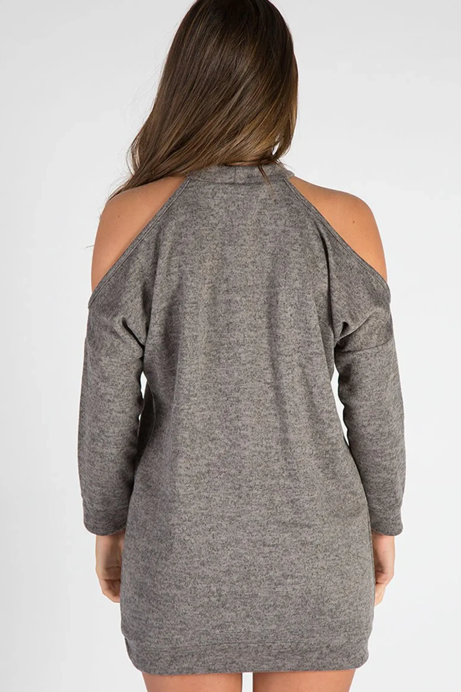 Rebellious Fashion Charcoal Soft Cold Shoulder Jumper Dress - Tina