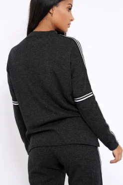 Rebellious Fashion Charcoal Sparkle Striped Loungewear Set - Shellie