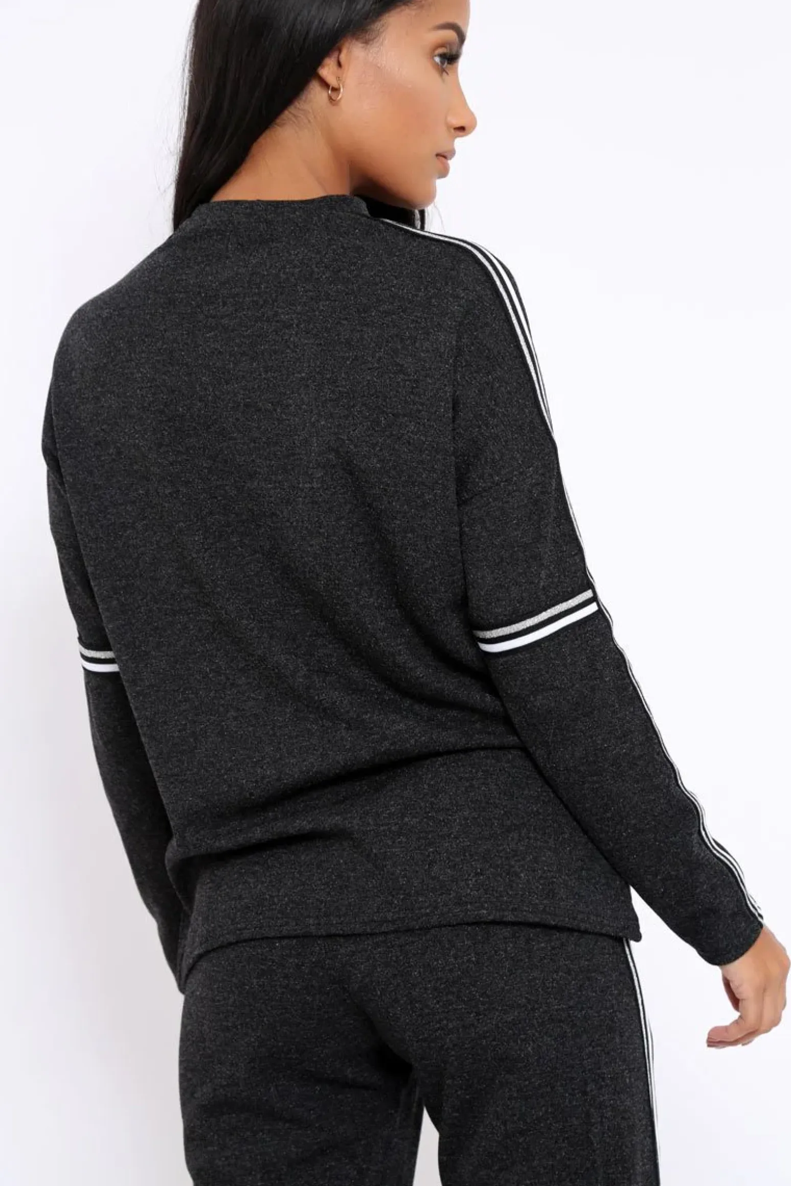 Rebellious Fashion Charcoal Sparkle Striped Loungewear Set - Shellie