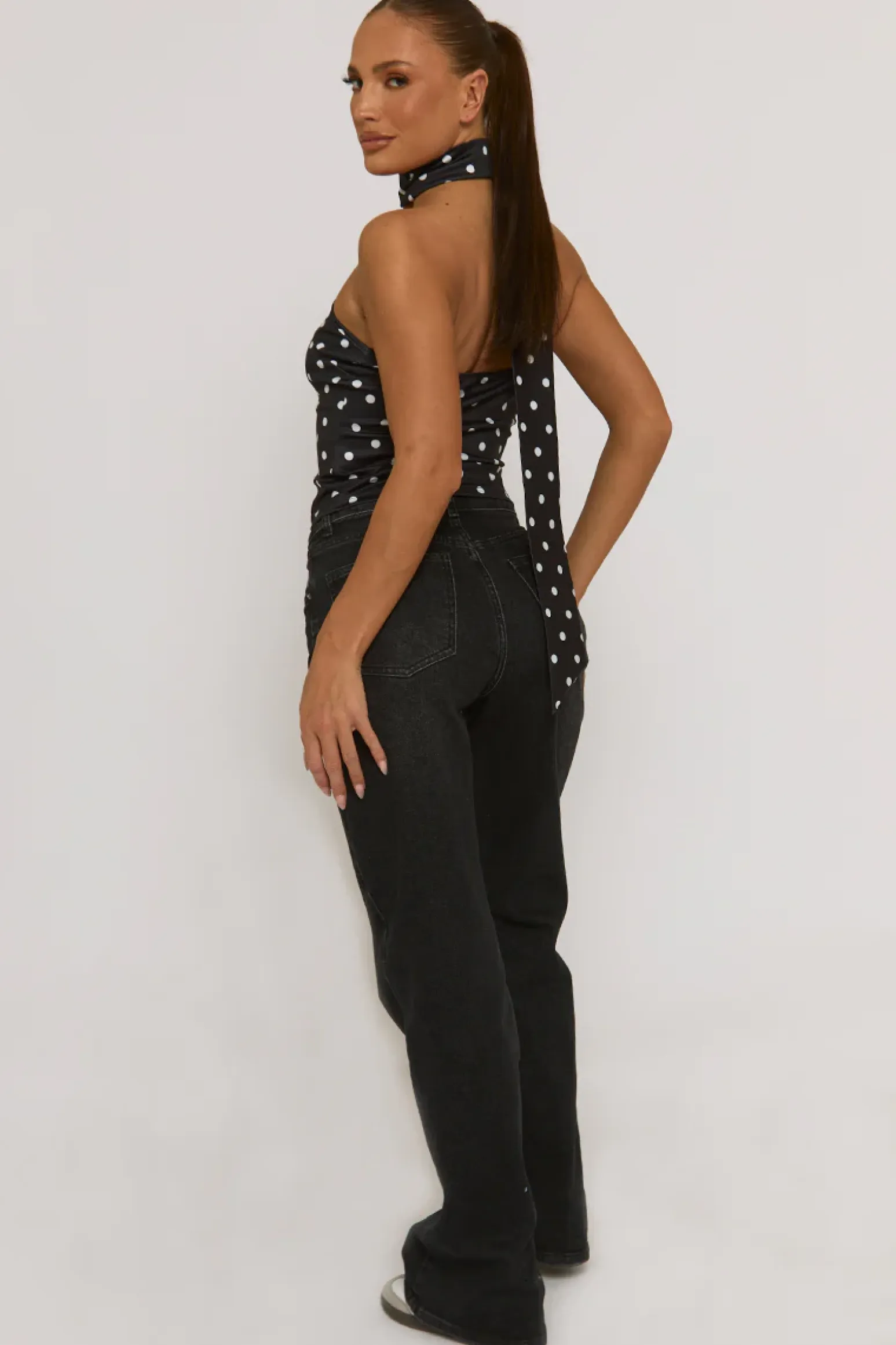 Rebellious Fashion Charcoal Wash Asymmetric Waist Wide Leg Jeans - Christi