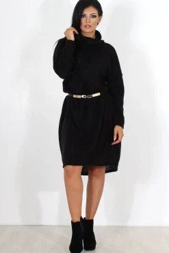Rebellious Fashion Charley Black Cowl Neck Oversized Jumper Dress
