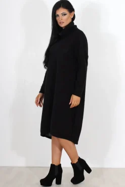 Rebellious Fashion Charley Black Cowl Neck Oversized Jumper Dress