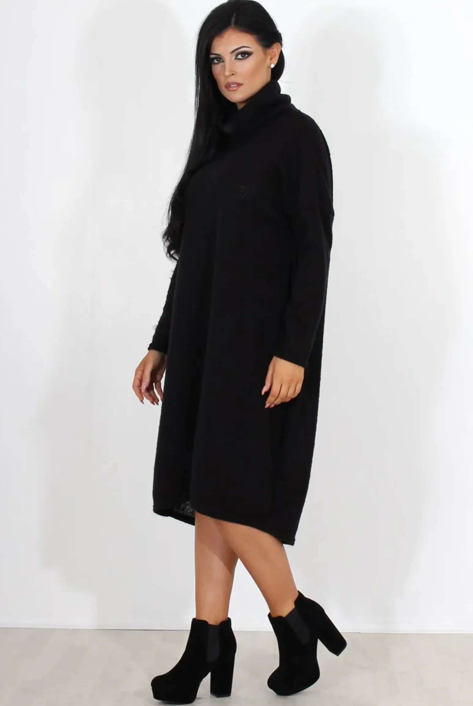 Rebellious Fashion Charley Black Cowl Neck Oversized Jumper Dress