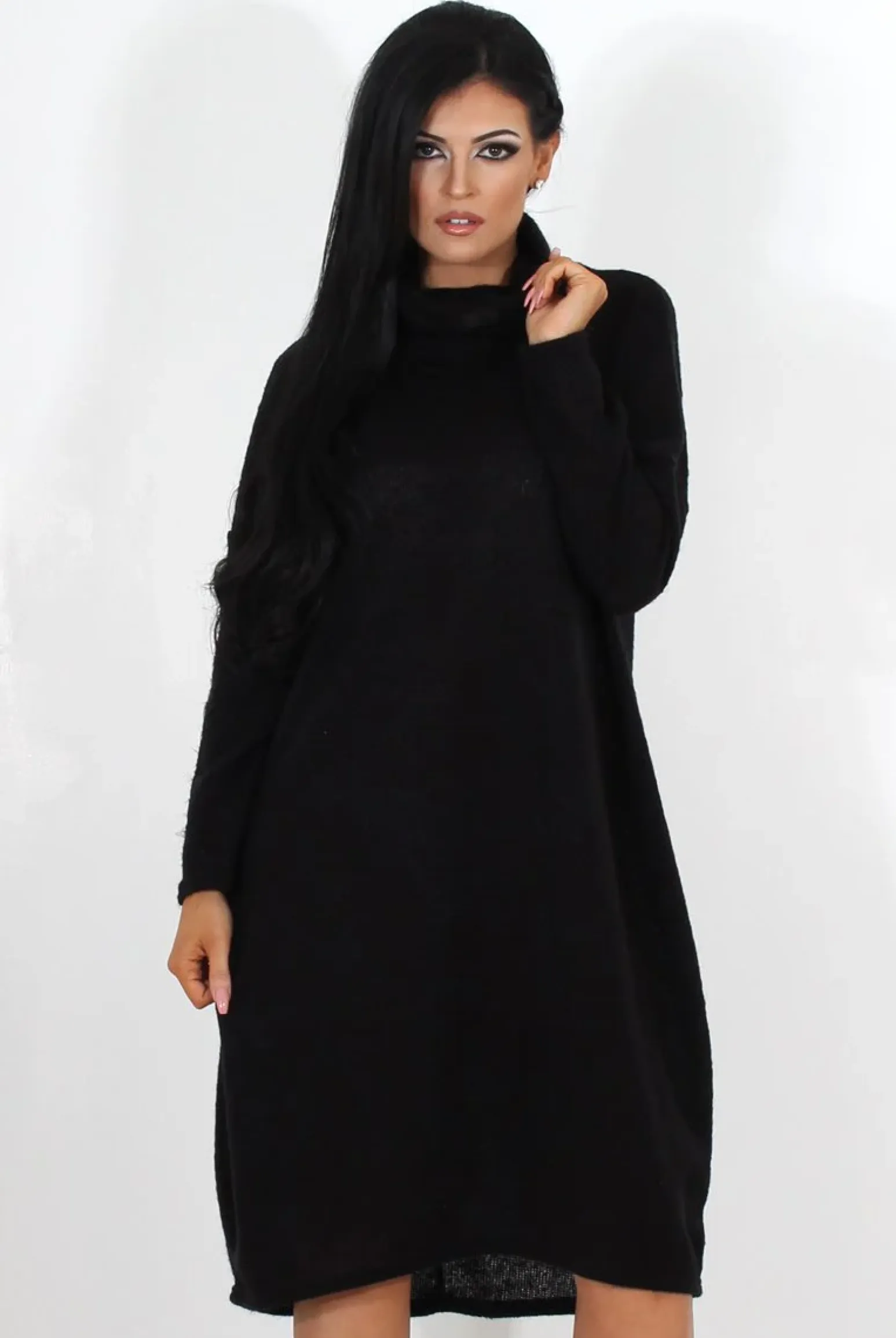 Rebellious Fashion Charley Black Cowl Neck Oversized Jumper Dress