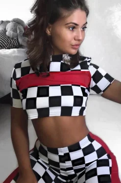 Rebellious Fashion Checker Board and Red Contrast Stripe Co-ord - Tianie